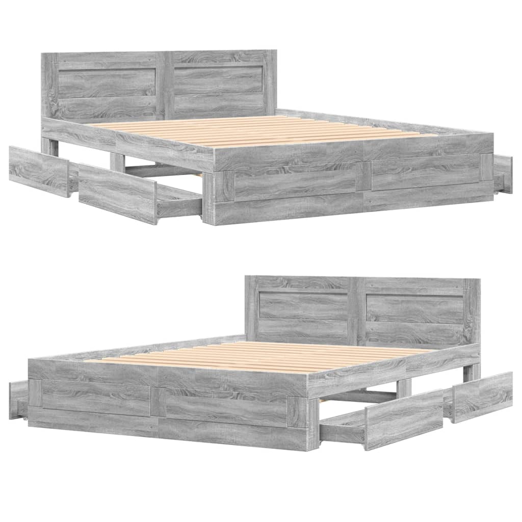 Bed Frame with Headboard without Mattress Grey Sonoma 150x200 cm King Size