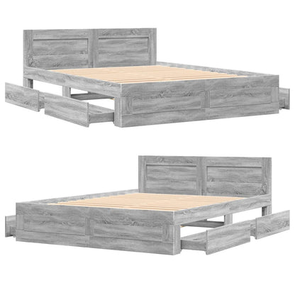 Bed Frame with Headboard without Mattress Grey Sonoma 150x200 cm King Size