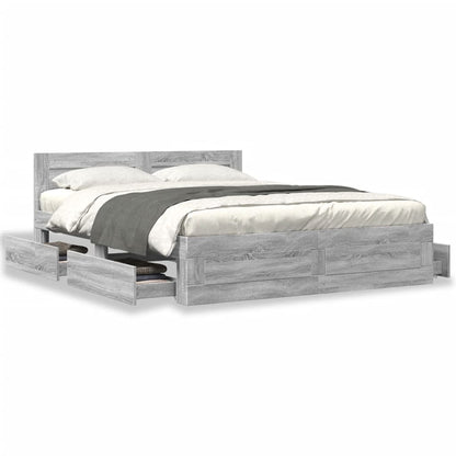 Bed Frame with Headboard without Mattress Grey Sonoma 150x200 cm King Size