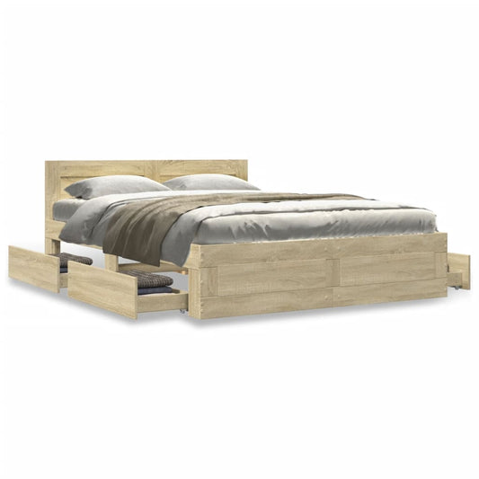 Bed Frame with Headboard without Mattress Sonoma Oak 140x200 cm