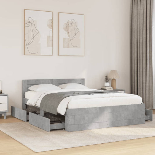 Bed Frame with Headboard without Mattress Concrete Grey 140x200 cm