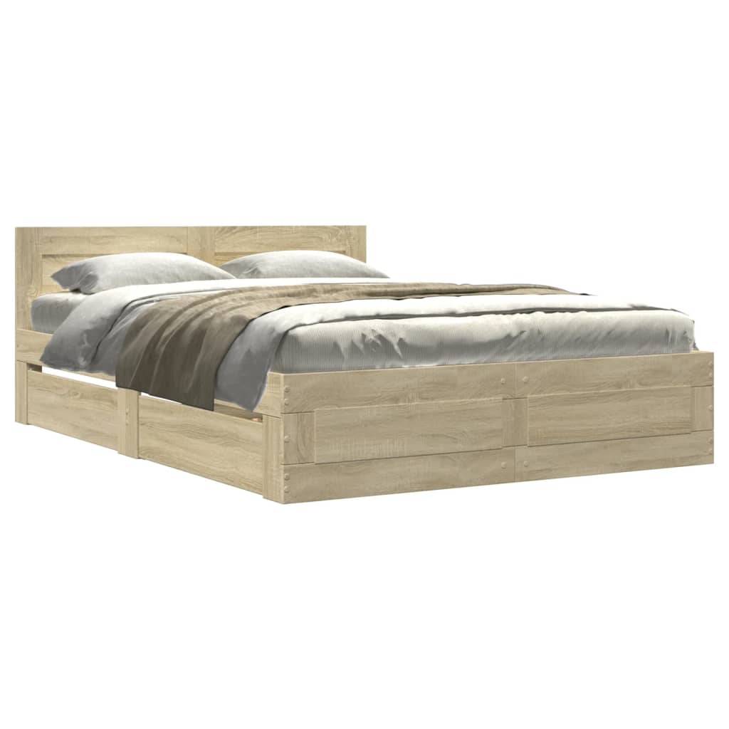 Bed Frame with Headboard without Mattress Sonoma Oak 120x200 cm