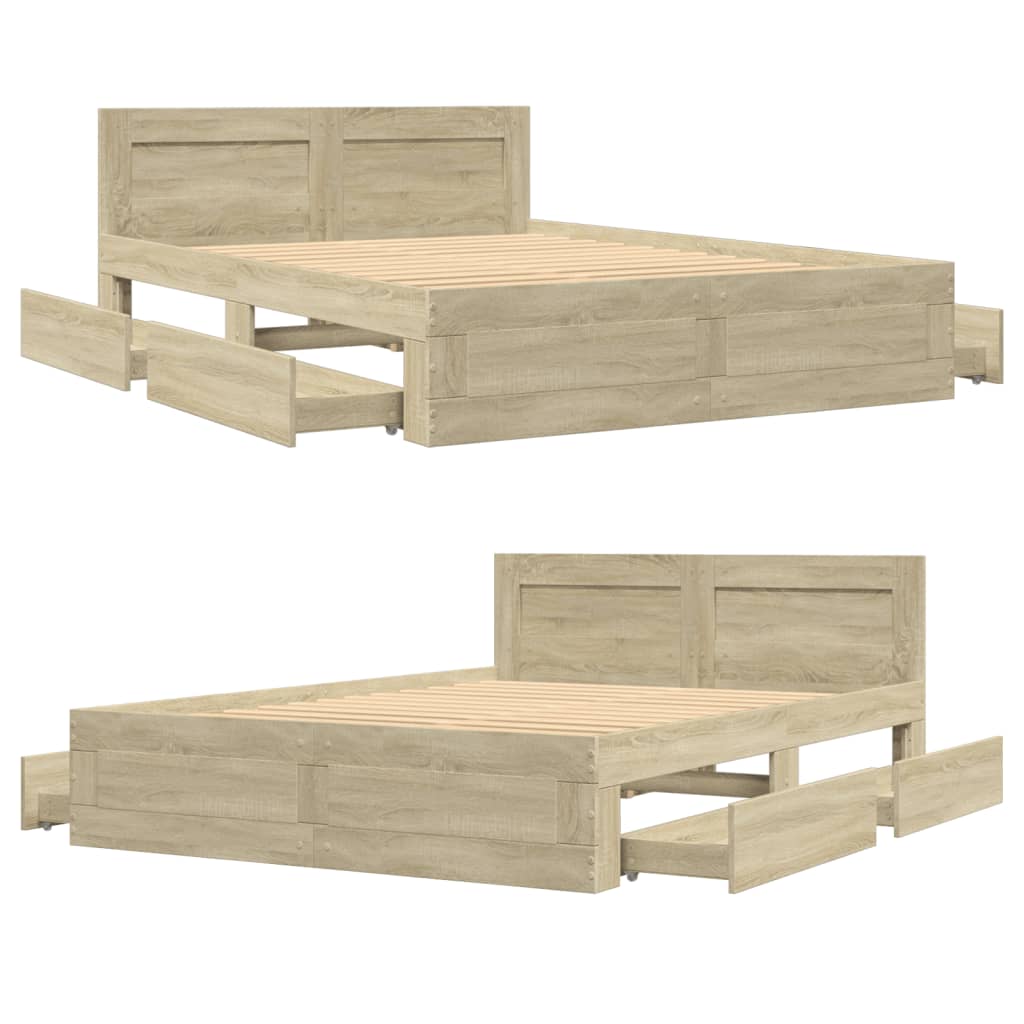 Bed Frame with Headboard without Mattress Sonoma Oak 120x200 cm