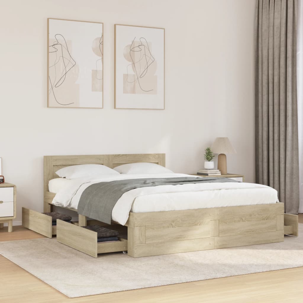 Bed Frame with Headboard without Mattress Sonoma Oak 120x200 cm