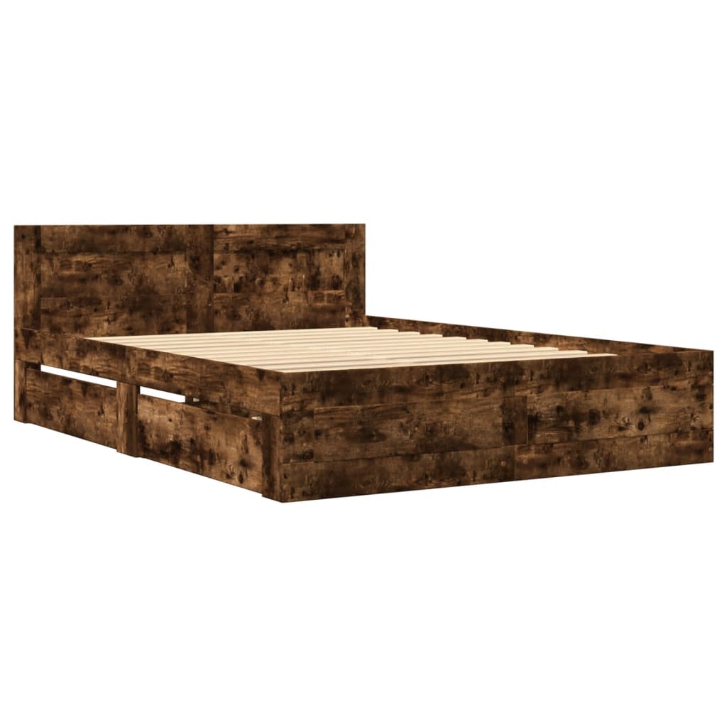 Bed Frame with Headboard without Mattress Smoked Oak 120x200 cm