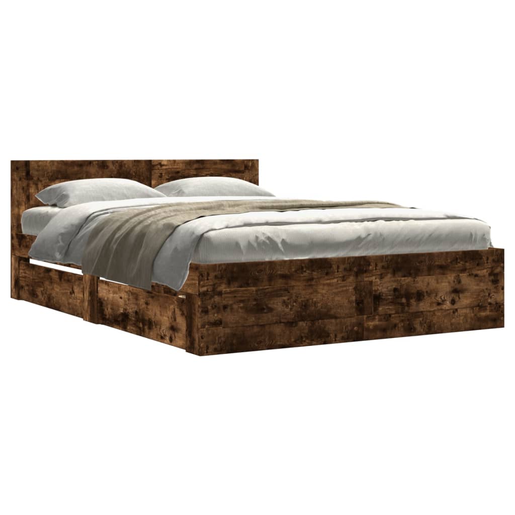 Bed Frame with Headboard without Mattress Smoked Oak 120x200 cm