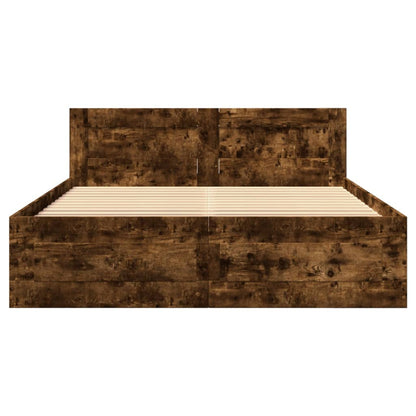 Bed Frame with Headboard without Mattress Smoked Oak 120x200 cm