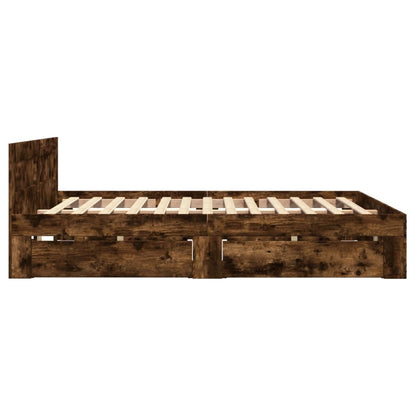 Bed Frame with Headboard without Mattress Smoked Oak 120x200 cm