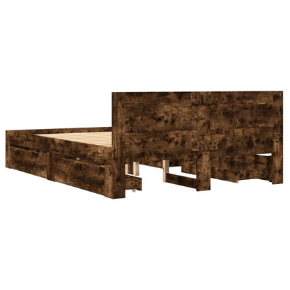 Bed Frame with Headboard without Mattress Smoked Oak 120x200 cm