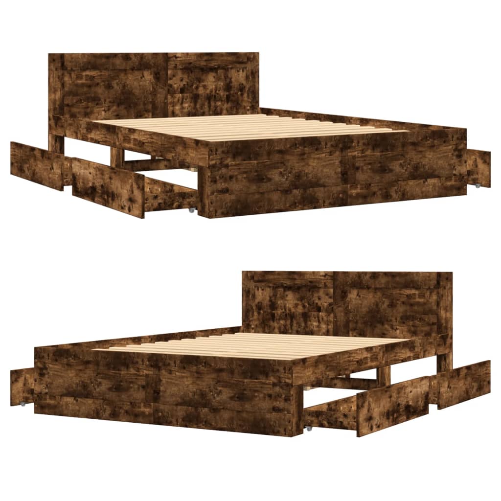 Bed Frame with Headboard without Mattress Smoked Oak 120x200 cm