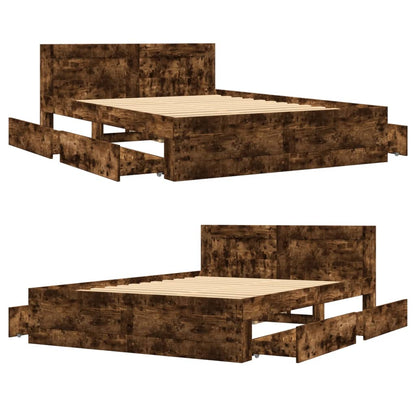 Bed Frame with Headboard without Mattress Smoked Oak 120x200 cm