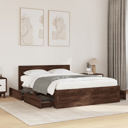 Bed Frame with Headboard without Mattress Brown Oak 120x200 cm