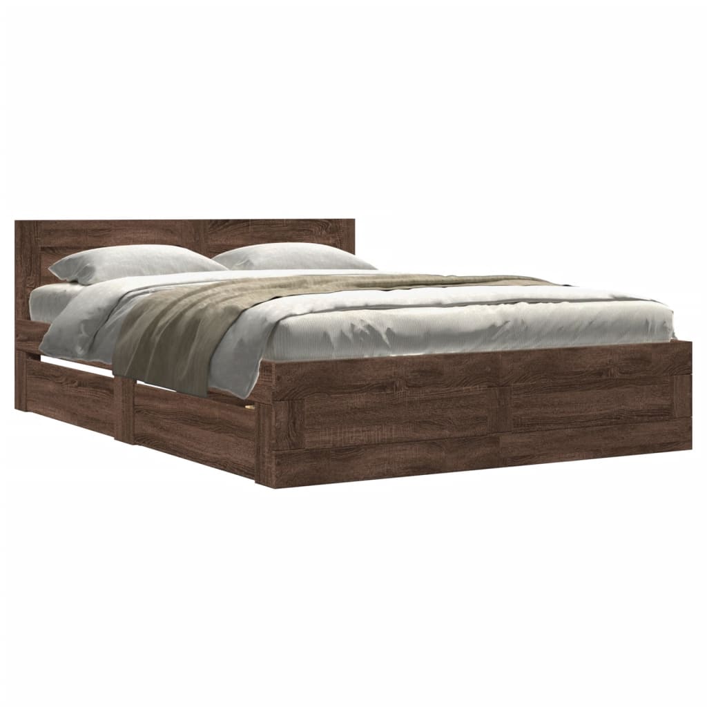 Bed Frame with Headboard without Mattress Brown Oak 120x200 cm