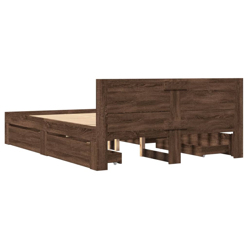 Bed Frame with Headboard without Mattress Brown Oak 120x200 cm