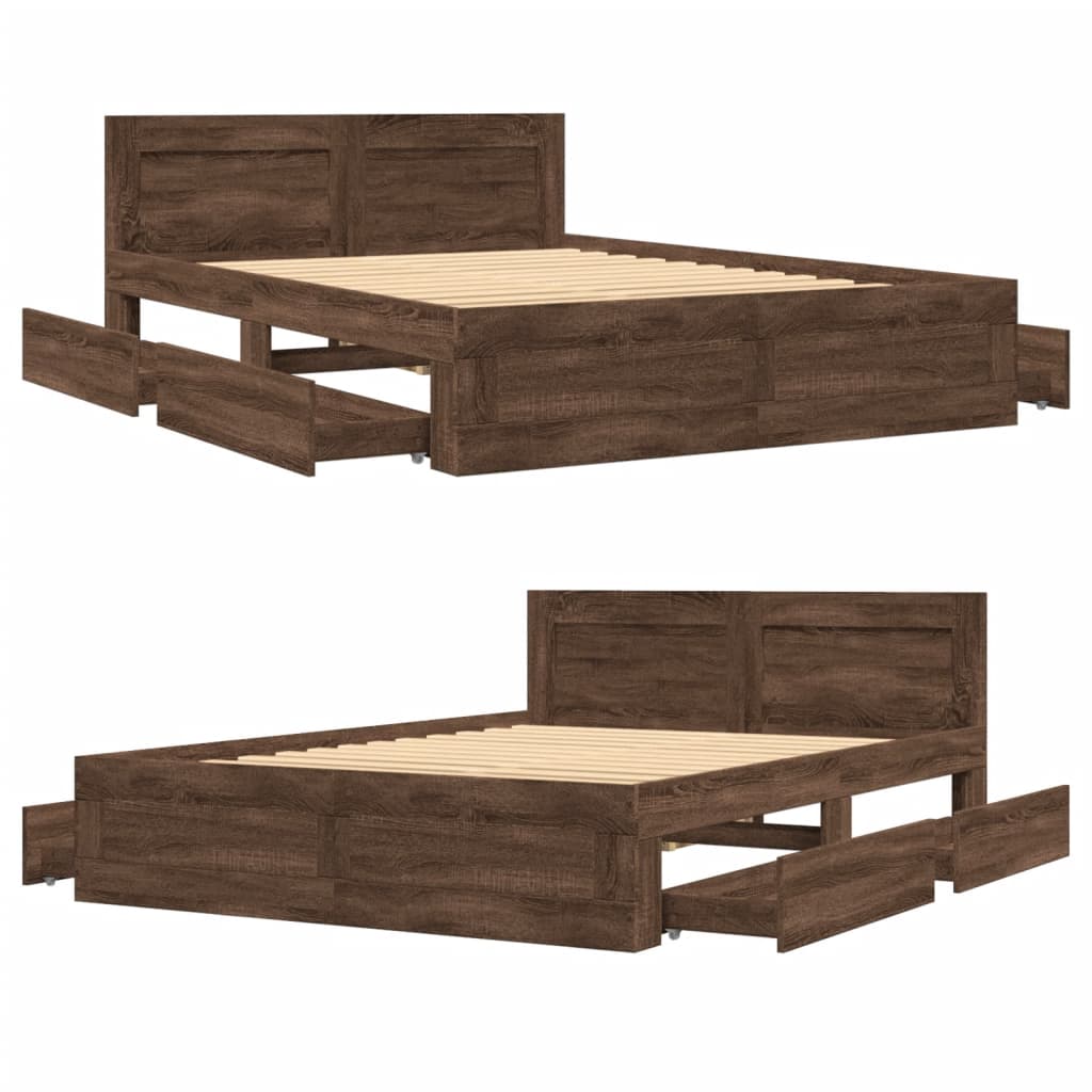 Bed Frame with Headboard without Mattress Brown Oak 120x200 cm