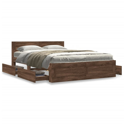 Bed Frame with Headboard without Mattress Brown Oak 120x200 cm