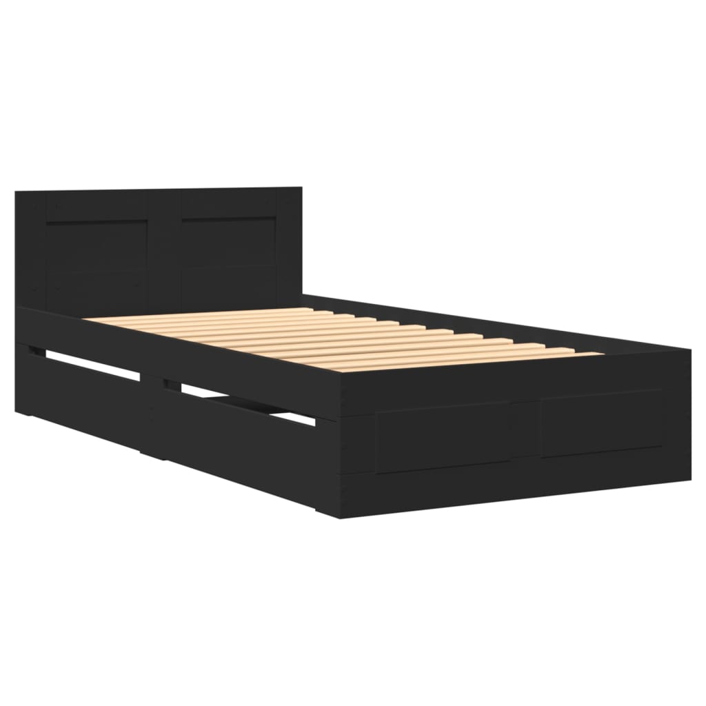 Bed Frame with Headboard without Mattress Black 100x200 cm