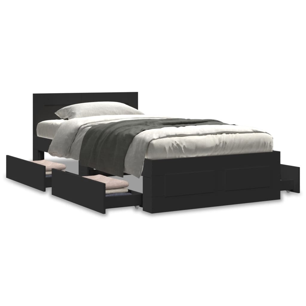 Bed Frame with Headboard without Mattress Black 100x200 cm