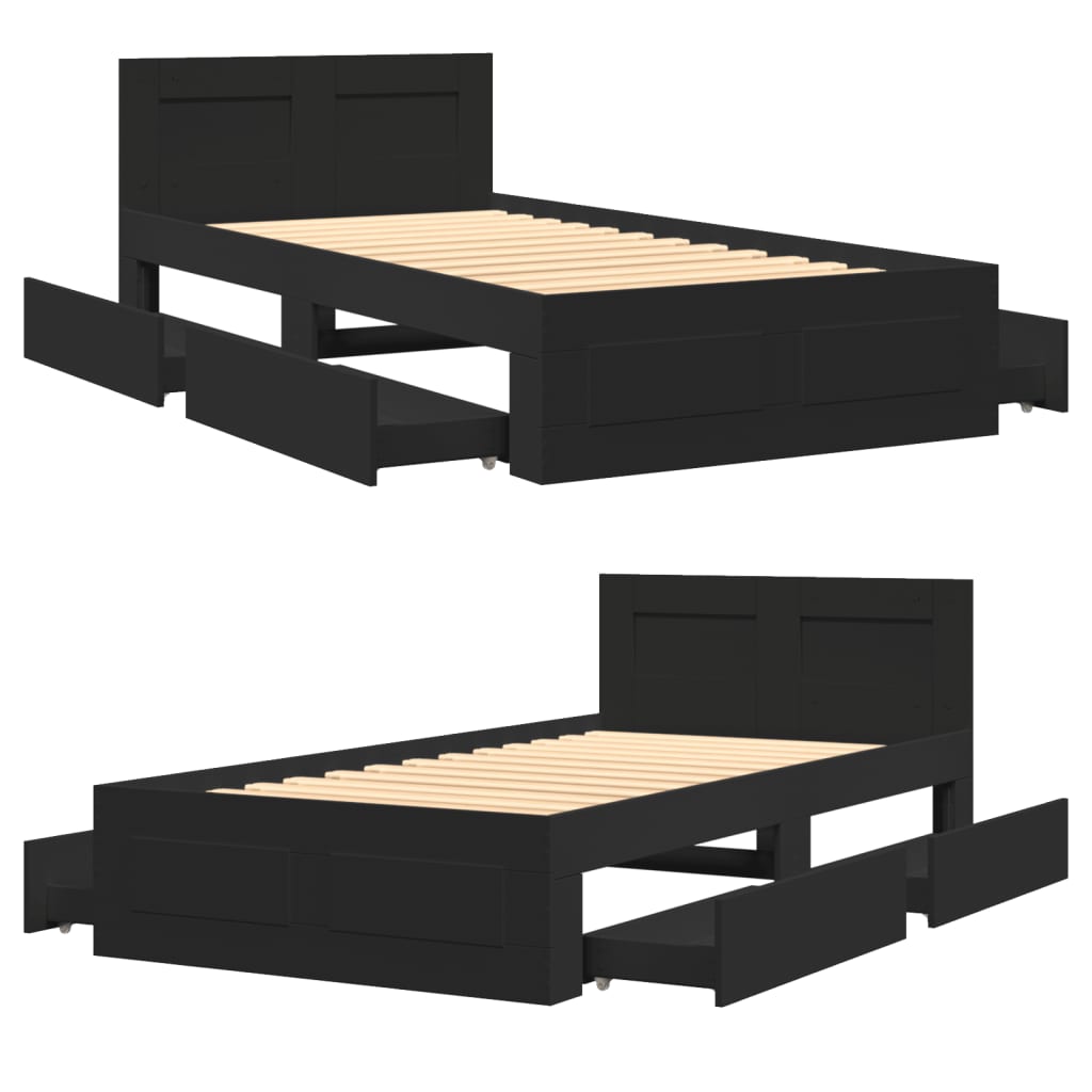 Bed Frame with Headboard without Mattress Black 100x200 cm