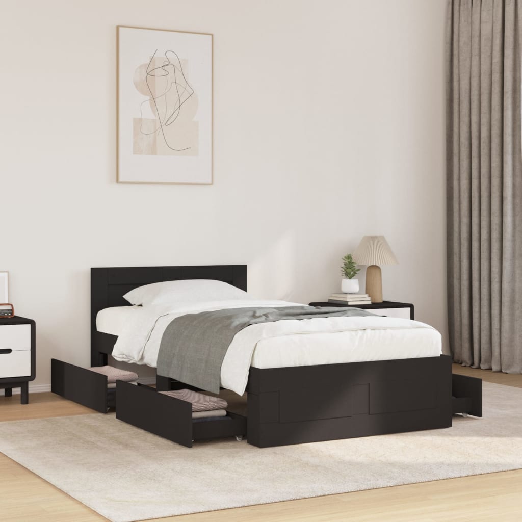 Bed Frame with Headboard without Mattress Black 100x200 cm