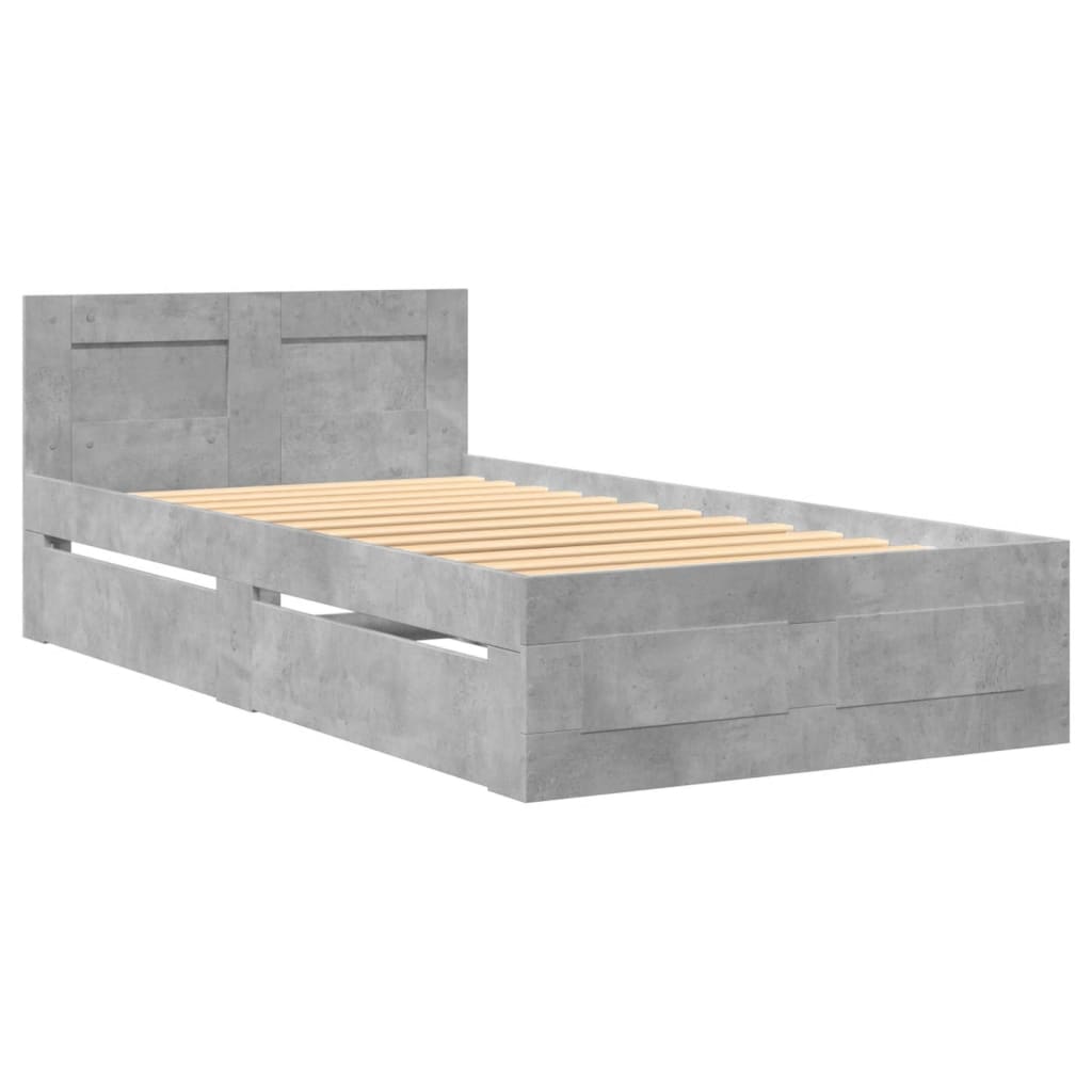 Bed Frame with Headboard Concrete Grey 100x200 cm Engineered Wood