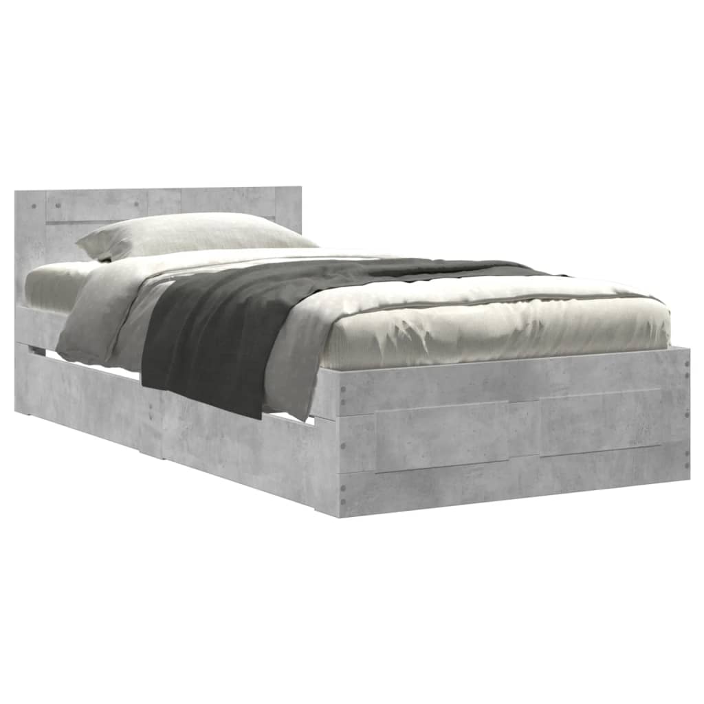 Bed Frame with Headboard Concrete Grey 100x200 cm Engineered Wood