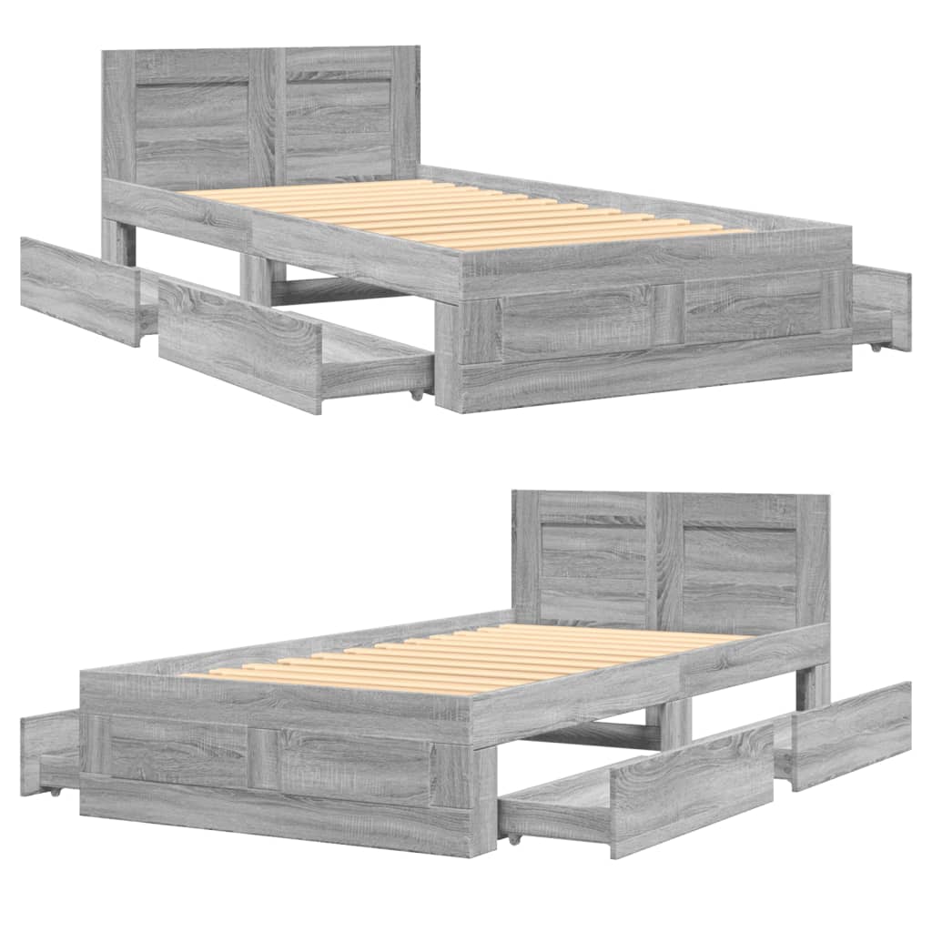 Bed Frame with Headboard Concrete Grey 100x200 cm Engineered Wood