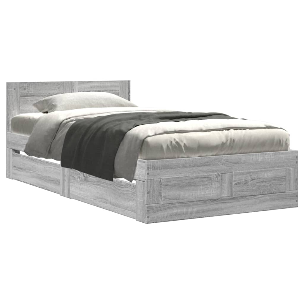 Bed Frame with Headboard without Mattress Grey Sonoma 100x200 cm