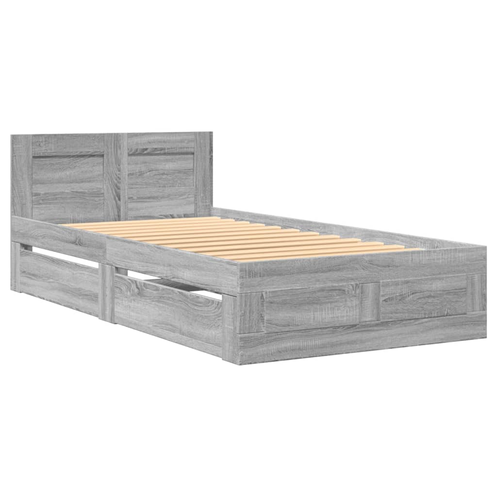 Bed Frame with Headboard without Mattress Grey Sonoma 100x200 cm