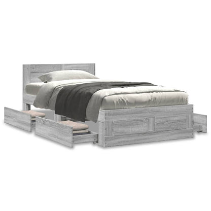 Bed Frame with Headboard without Mattress Grey Sonoma 100x200 cm