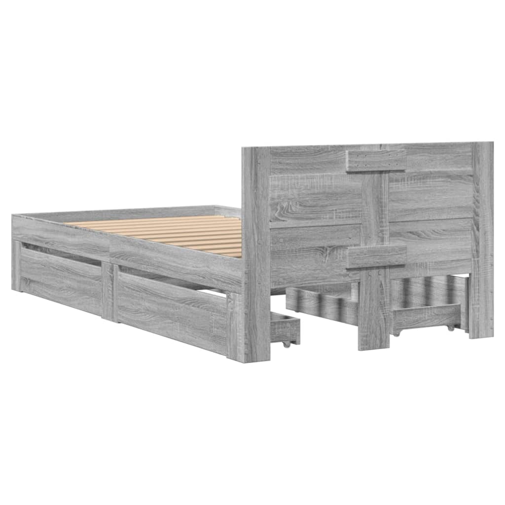 Bed Frame with Headboard without Mattress Grey Sonoma 100x200 cm