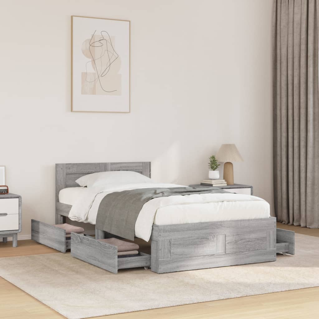 Bed Frame with Headboard without Mattress Grey Sonoma 100x200 cm