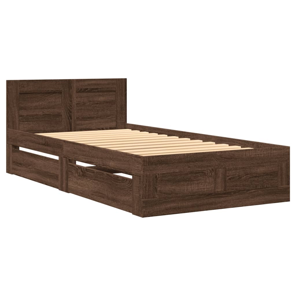 Bed Frame with Headboard Brown Oak 100x200 cm Engineered Wood