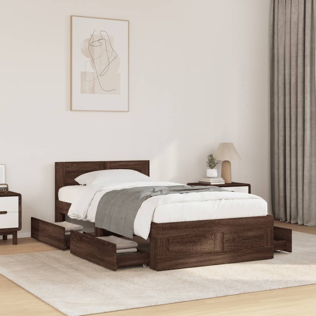 Bed Frame with Headboard Brown Oak 100x200 cm Engineered Wood