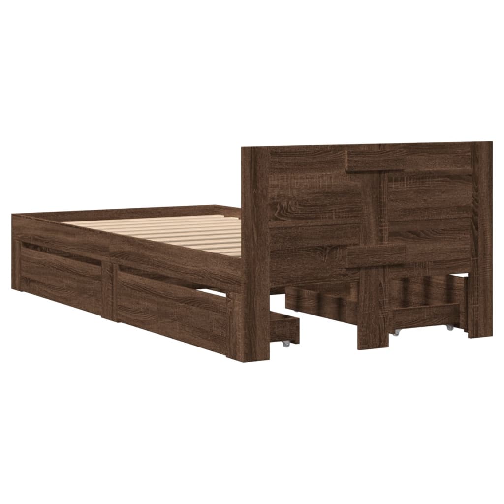 Bed Frame with Headboard Brown Oak 100x200 cm Engineered Wood