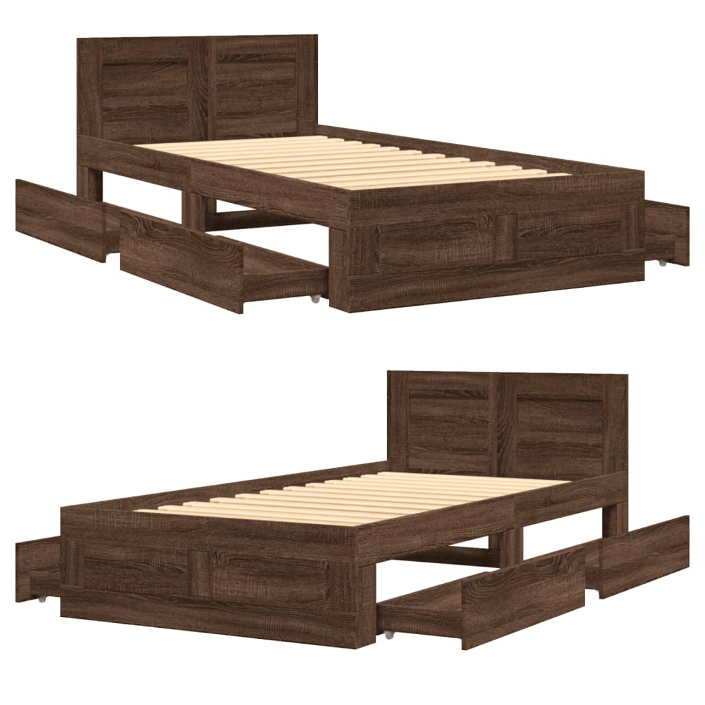 Bed Frame with Headboard Brown Oak 100x200 cm Engineered Wood