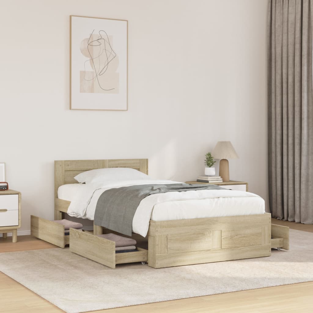 Bed Frame with Headboard without Mattress Sonoma Oak 90x200 cm