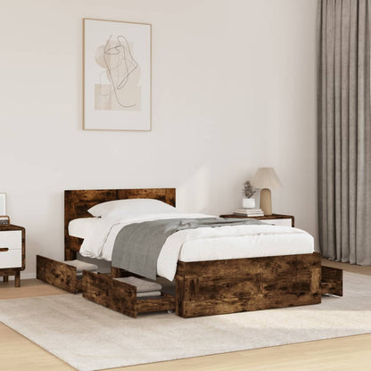 Bed Frame with Headboard without Mattress Smoked Oak 90x200 cm