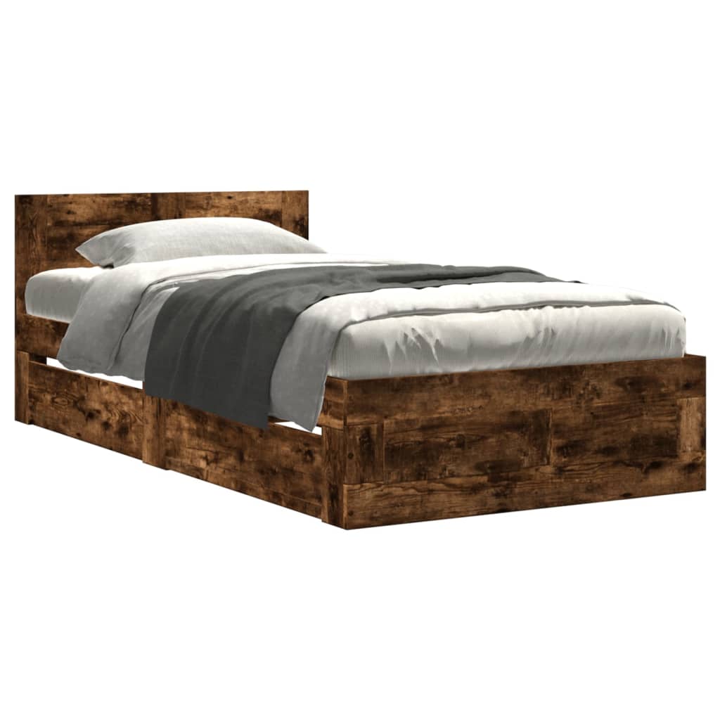 Bed Frame with Headboard without Mattress Smoked Oak 90x200 cm