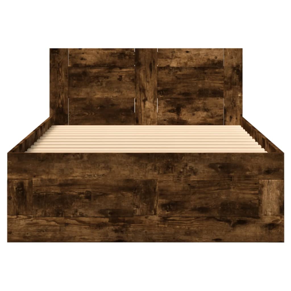 Bed Frame with Headboard without Mattress Smoked Oak 90x200 cm