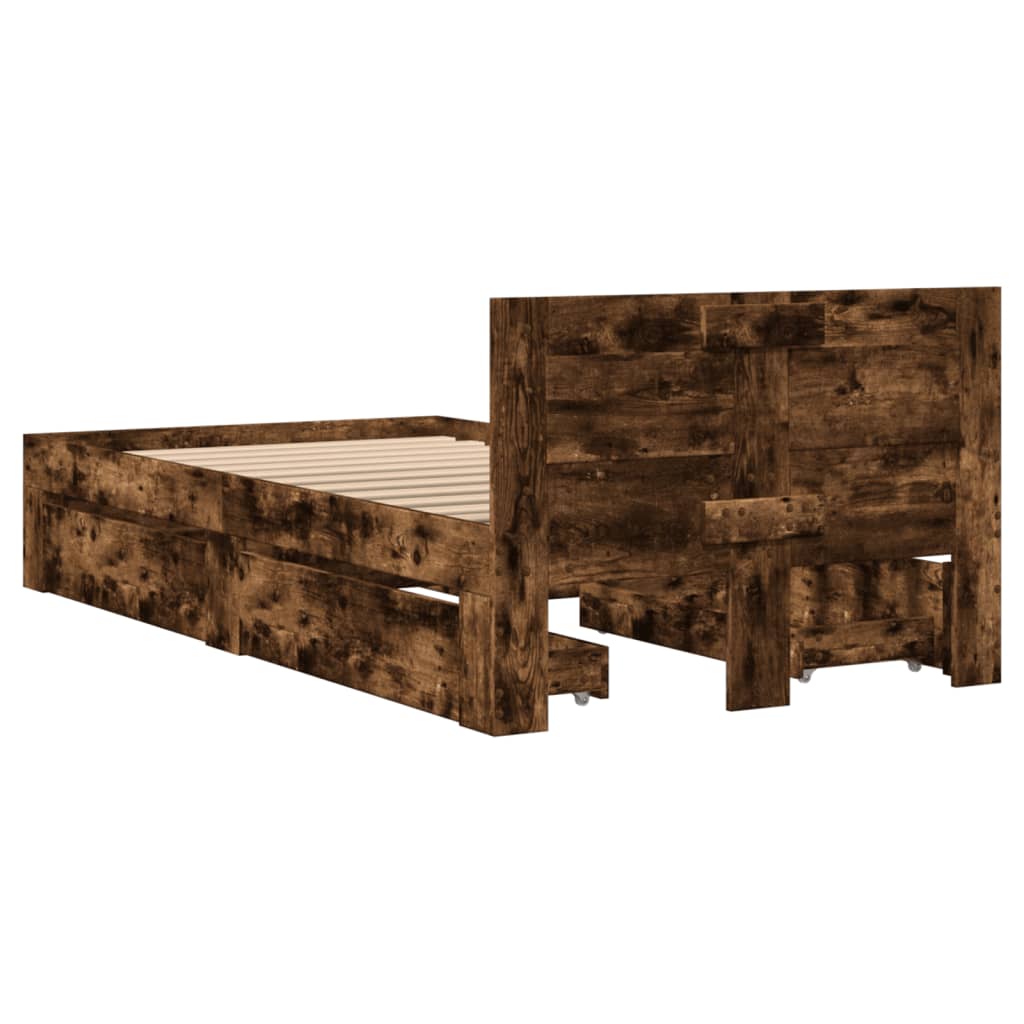 Bed Frame with Headboard without Mattress Smoked Oak 90x200 cm