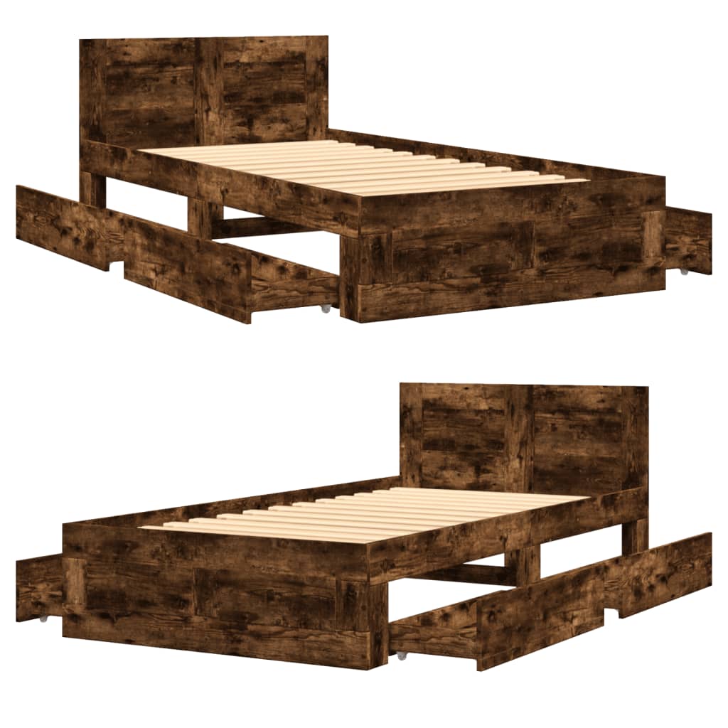 Bed Frame with Headboard without Mattress Smoked Oak 90x200 cm