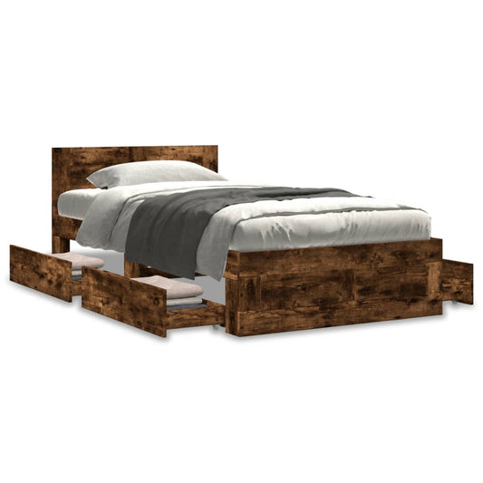 Bed Frame with Headboard without Mattress Smoked Oak 90x200 cm