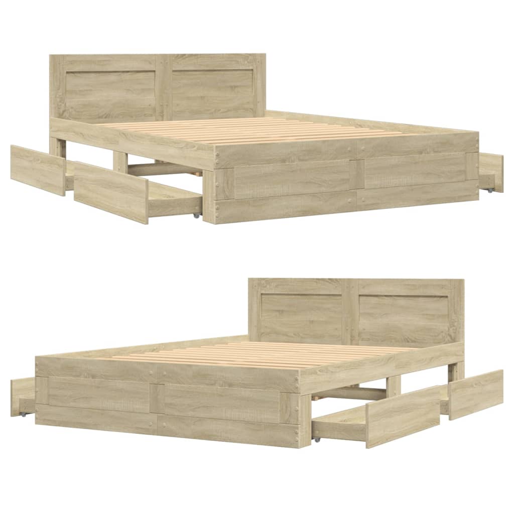 Bed Frame with Headboard Sonoma Oak 140x190 cm Engineered Wood