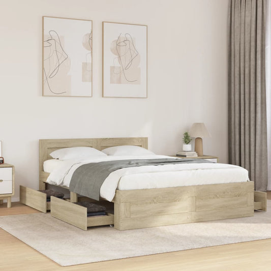 Bed Frame with Headboard Sonoma Oak 140x190 cm Engineered Wood