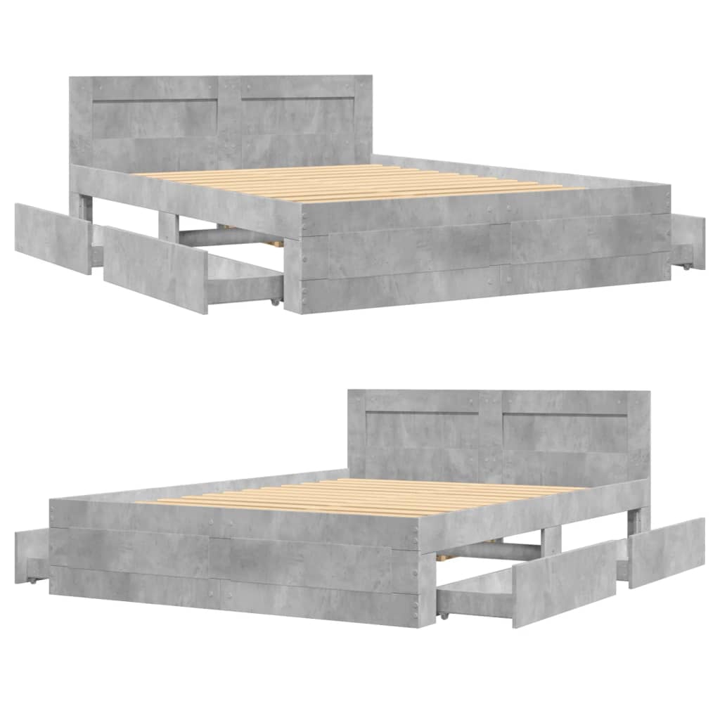 Bed Frame with Headboard Concrete Grey 140x190 cm Engineered Wood