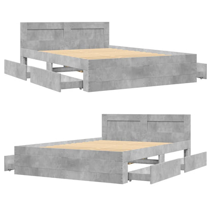 Bed Frame with Headboard Concrete Grey 140x190 cm Engineered Wood