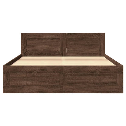 Bed Frame with Headboard without Mattress Brown Oak 140x190 cm