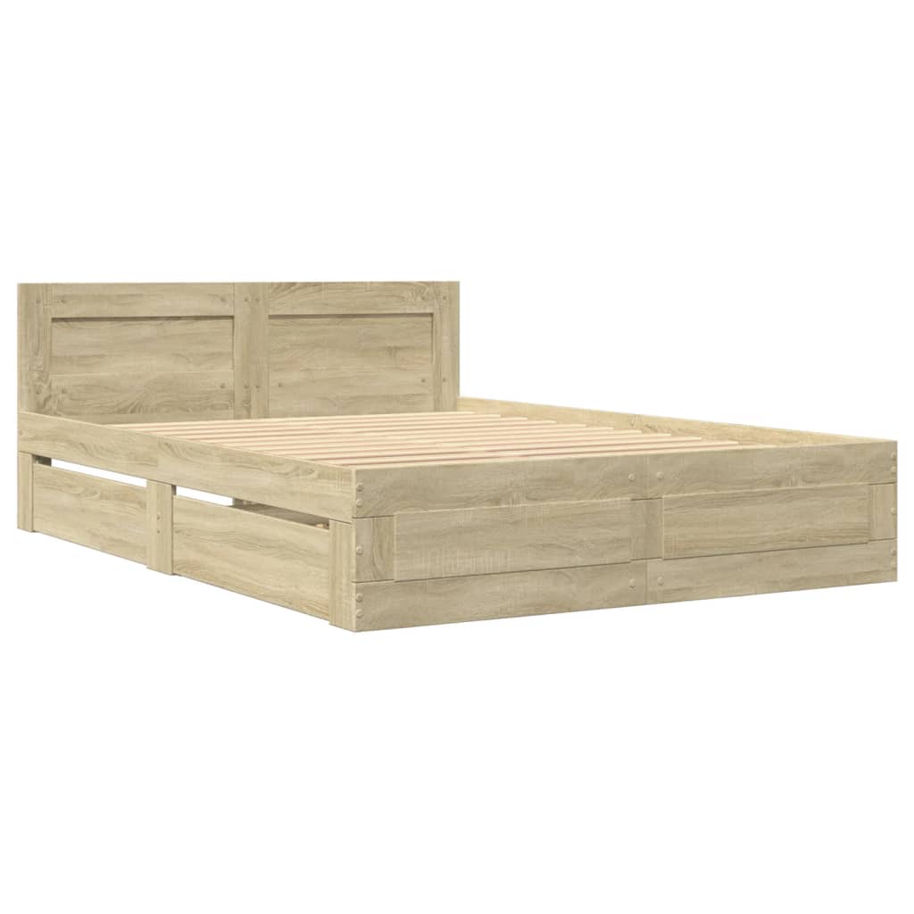 Bed Frame with Headboard without Mattress Sonoma Oak 135x190 cm Double