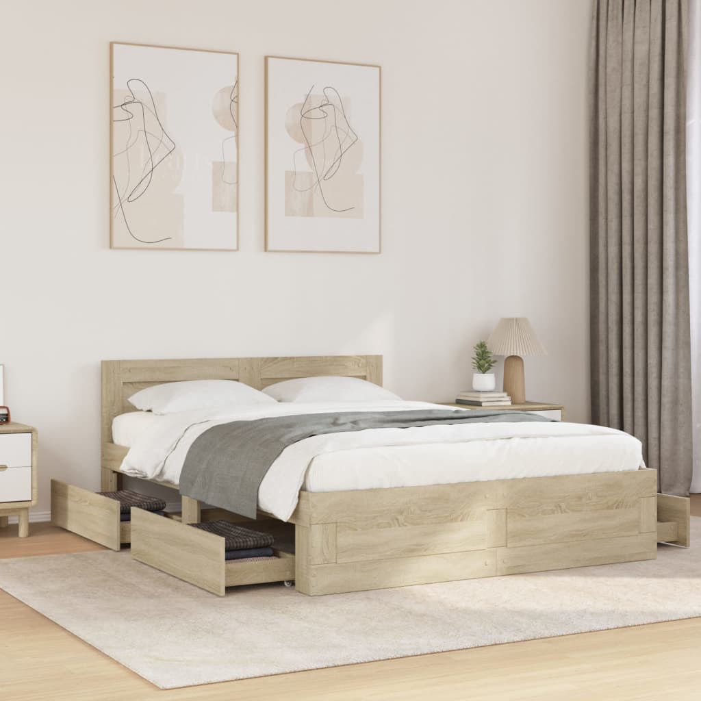 Bed Frame with Headboard without Mattress Sonoma Oak 135x190 cm Double